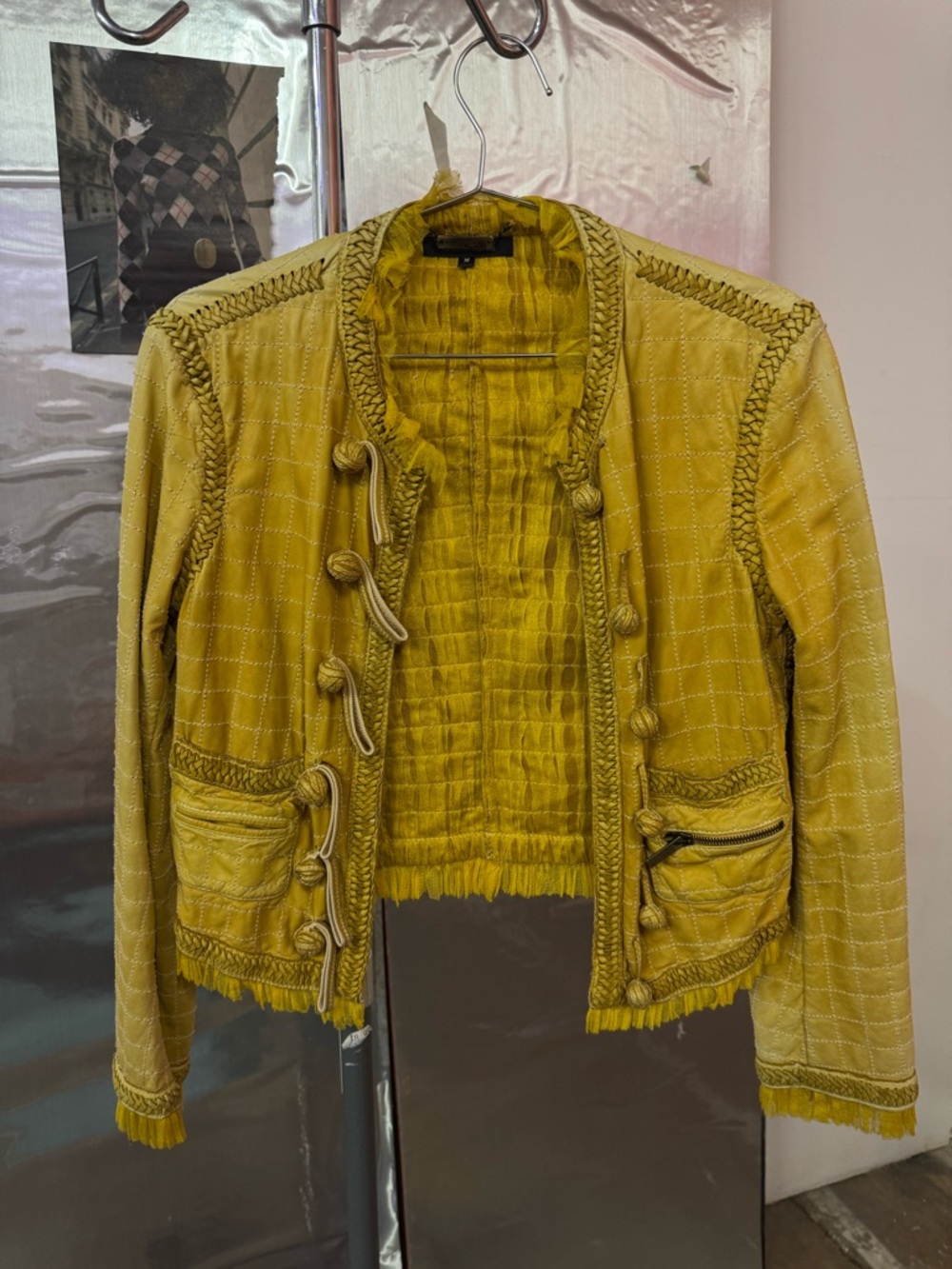 Roberto Cavalli Mustard Yellow Braided Trim Jacket